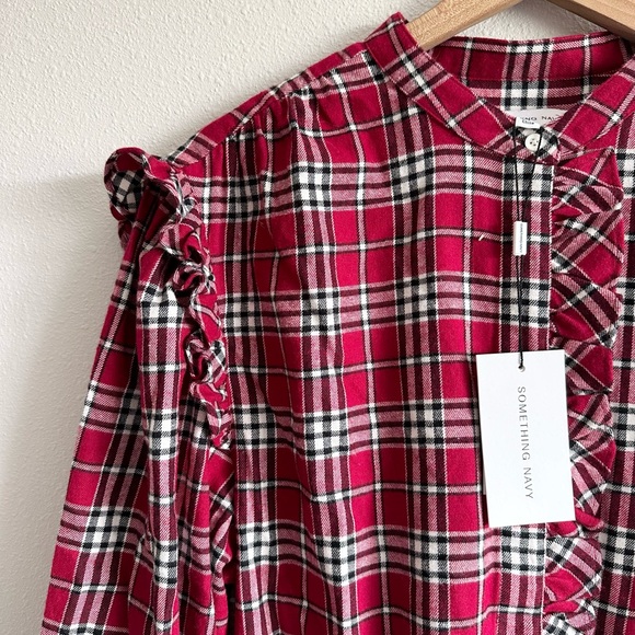 NWT Something Navy Flannel Plaid Ruffle Shirt Sz XL - Picture 7 of 11